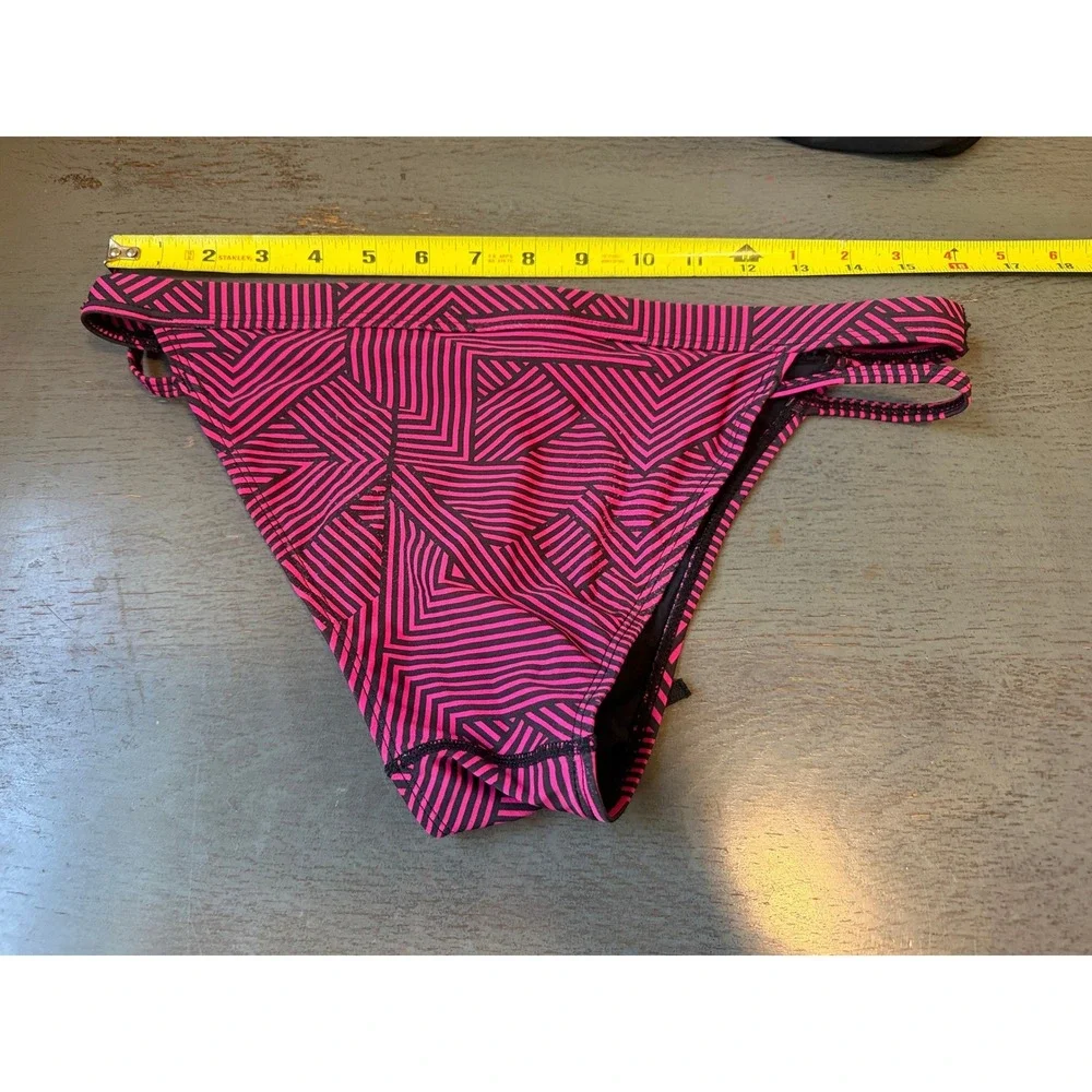 Sporti Pink Black Geometric Strappy Bikini Swim Bottoms Active Training Large